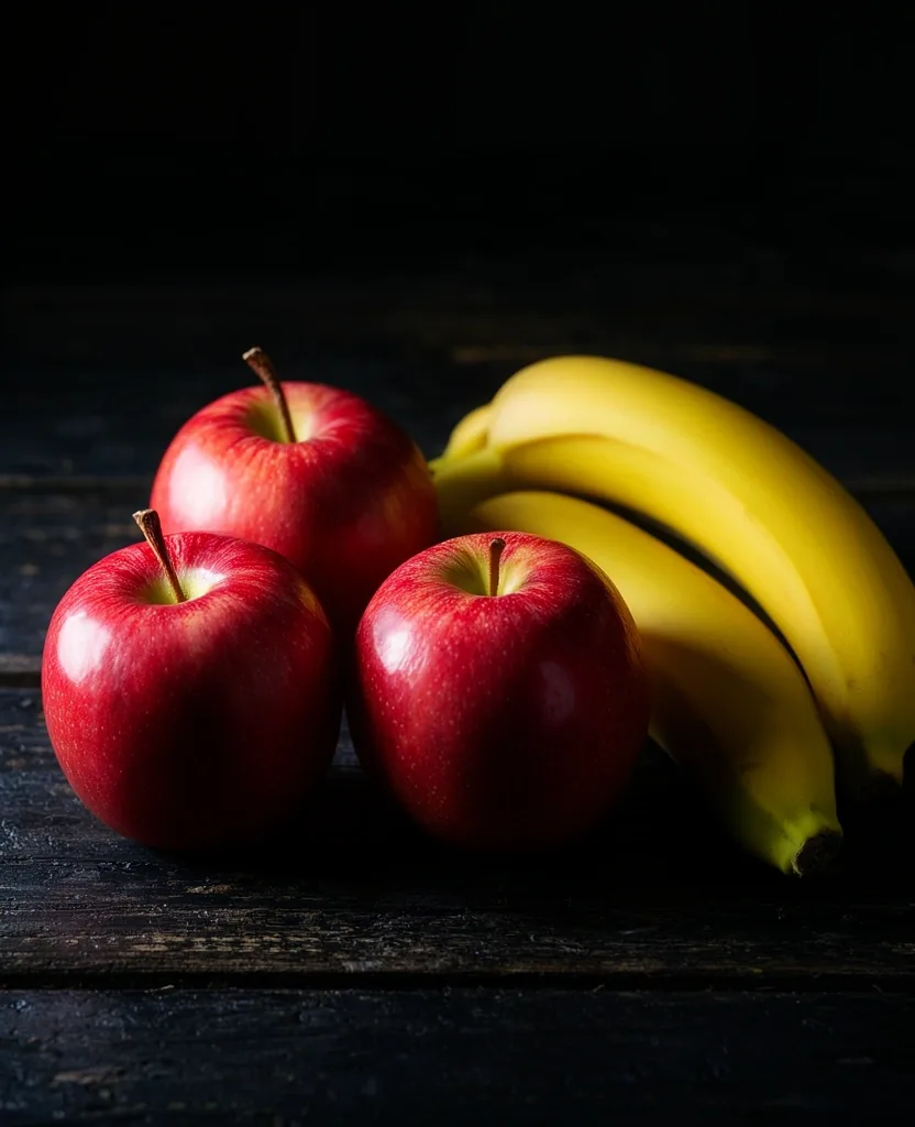 Frutas prebióticas en ambiente oscuro