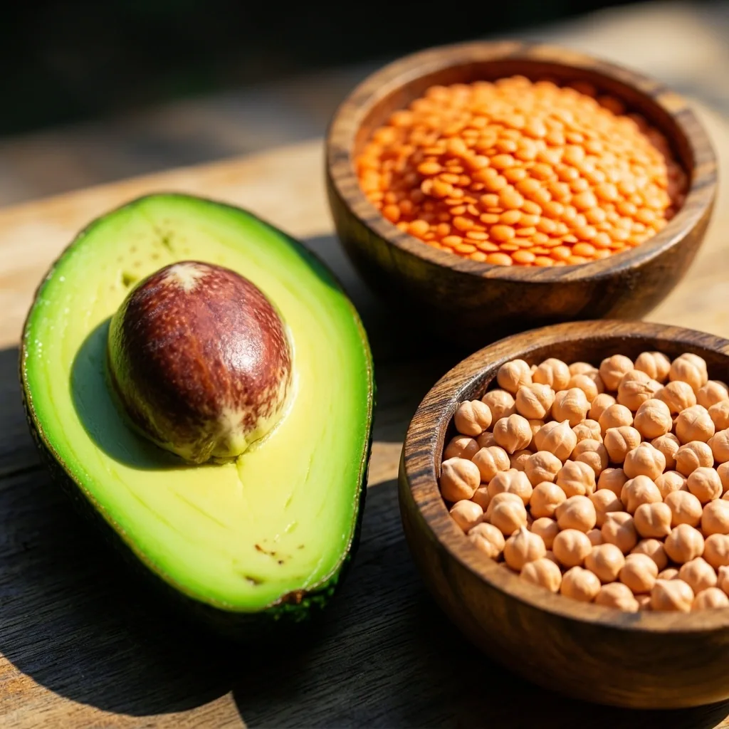 Aguacate y legumbres frescas